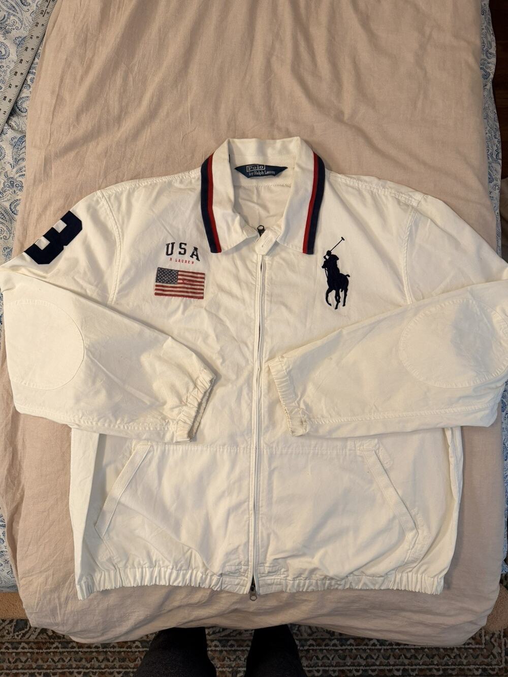 Polo Ralph Lauren Vintage Men Flag Jacket XXL White Big Pony Full Zip